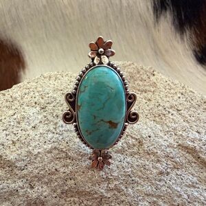 ❤️ Arizona Turquoise Navajo Style Statement Decorative Sterling Sz 7 Ring 8.1Gm